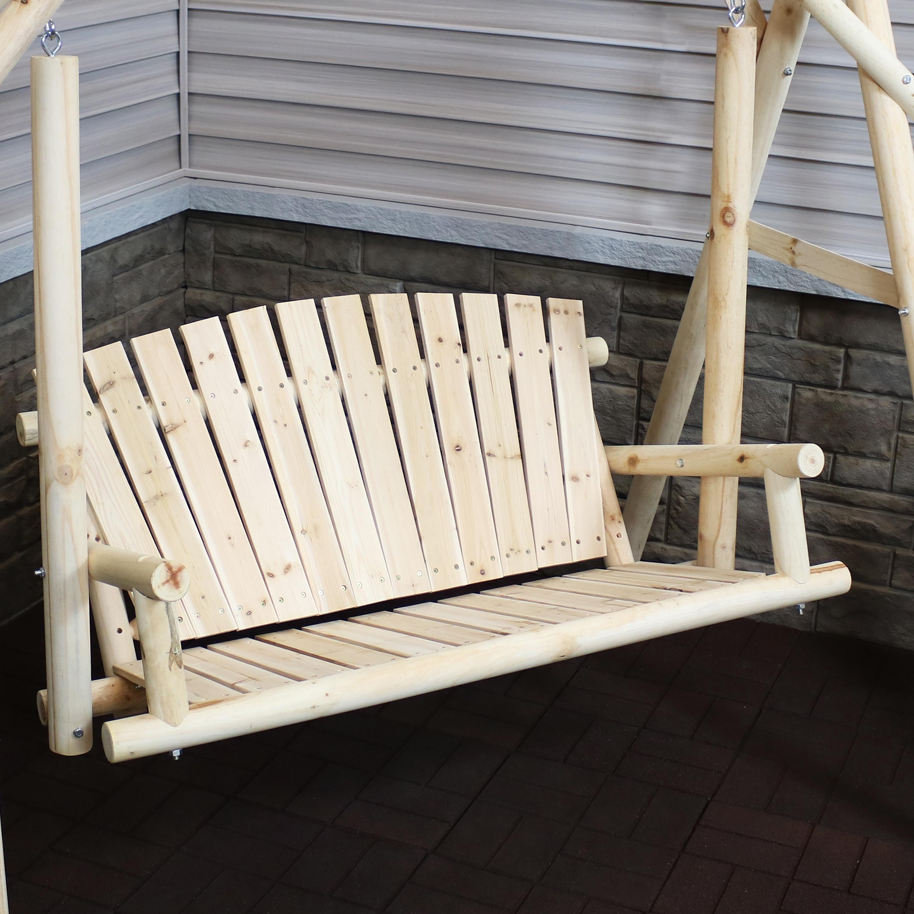Shop Sunnydaze 2 Person Rustic Log Wood Patio Outdoor Swing And Stand On Sale Overstock 25070748