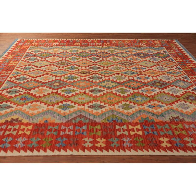 Kilim Oriental Area Rug Flatweave Tribal Multi-Color Wool Carpet - 8'5"x 9'11"