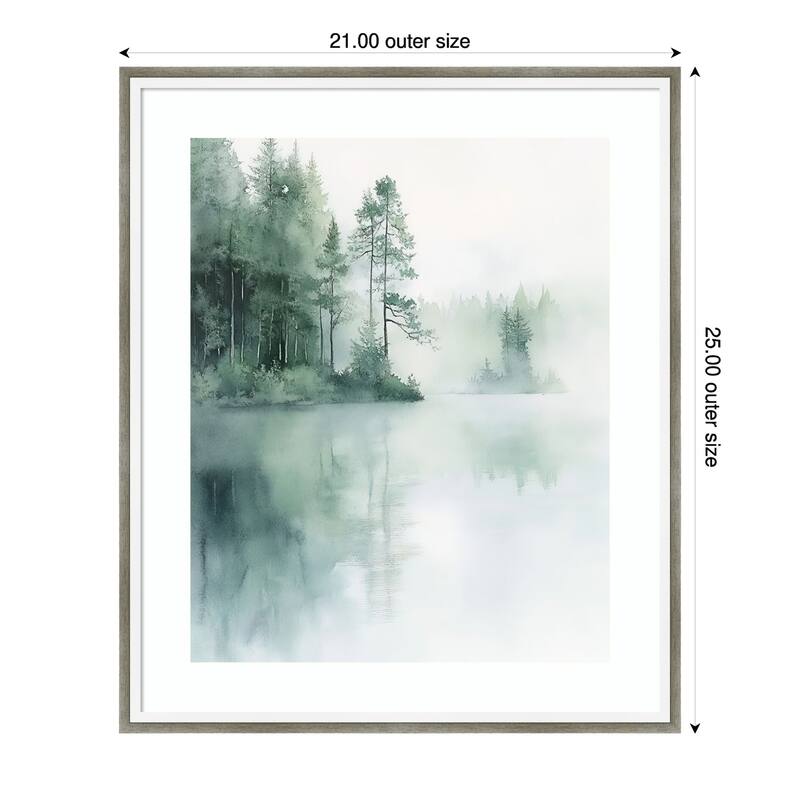 Misty Firs II by Tradelink inhouse artist Wood Framed Wall Art Print - Lucie Silver White - 21 x 25 in