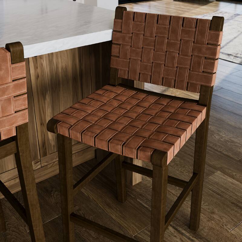 Maven Lane Noah Kitchen Dining Stool with Vegan Leather - Aged Brown - Bar Height
