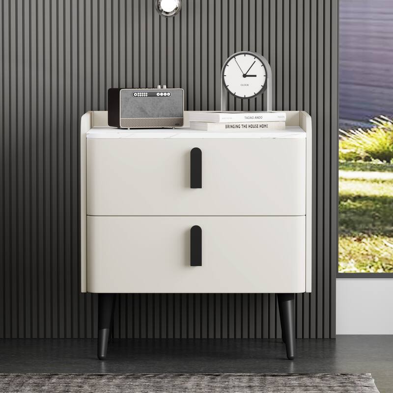 Modern Bedside Table White Side Table with 2 Drawers, Coffee Table Corner Table End Table Nightstand Storage Cabinet - White