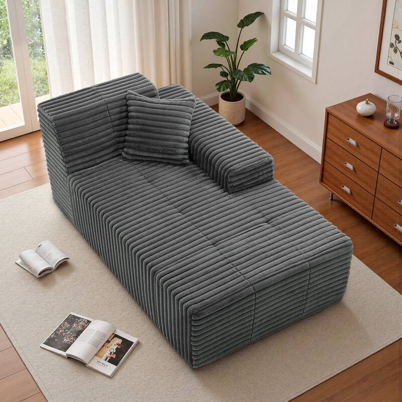 Corduroy Oversized Low-back Modular Loveseat Chaise with Pillow