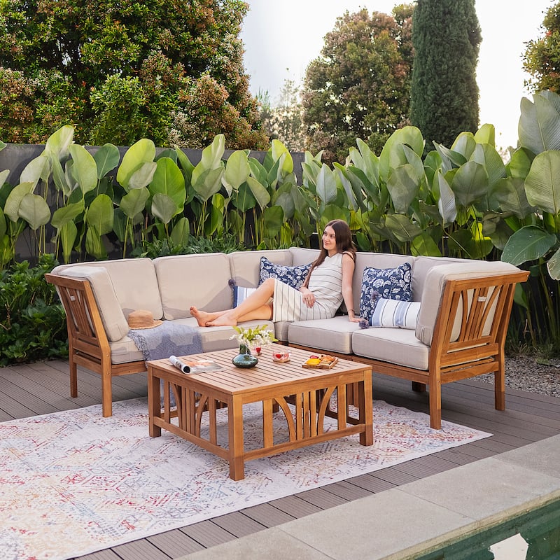 Cambridge Casual Lowell 6-piece Teak Patio Sectional Set with Cushion
