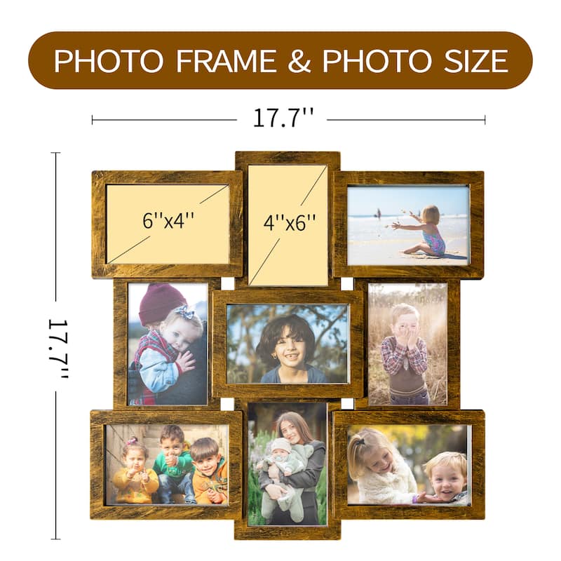 HELLO LAURA Modern 9 Opening 4x6" Wall PVC Photo Frame