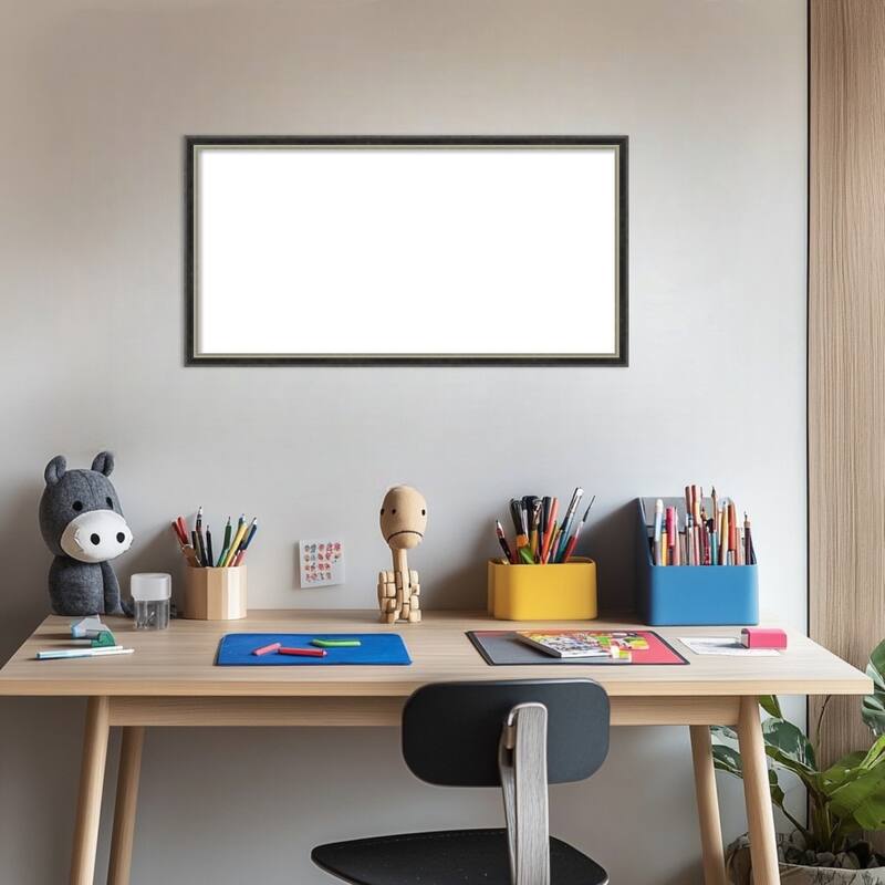 Amanti Art Theo Black Silver Narrow Framed Dry Erase Magnetic Board