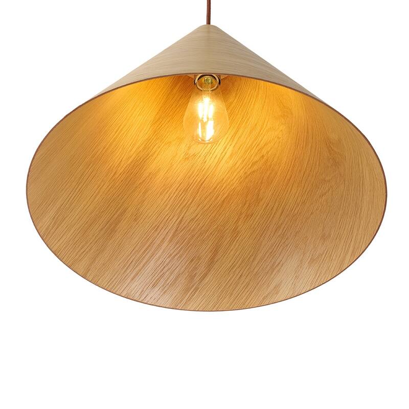 Scandinavian Wood Grain Large Tapered Conical Pendant Light 17.7in