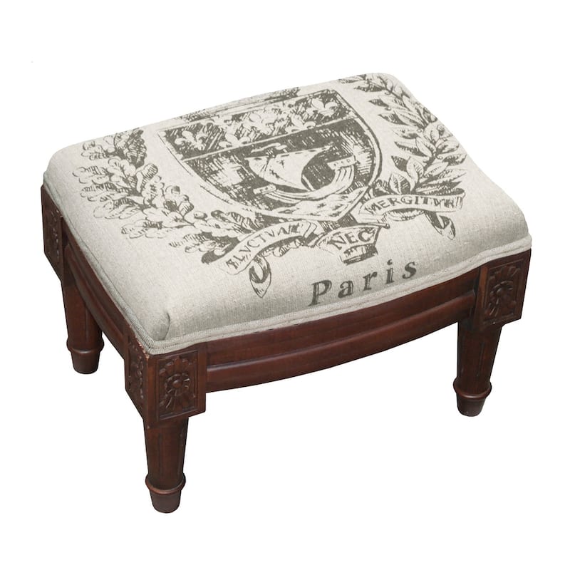 Copper Grove Castletown Paris Crest Upholstered Wood Footstool
