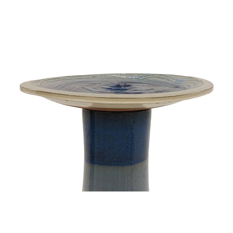 17"Ceramic Bird Bath for Outside, Elegant Tall Outdoor Bird Bath, Lightweight Pedestal Glazed Birdbaths with Swirl Pattern