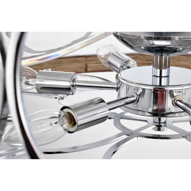 24-inch Chrome and Faux Wood 6 Lights 3 Blades Lighted Ceiling Fan with Remote
