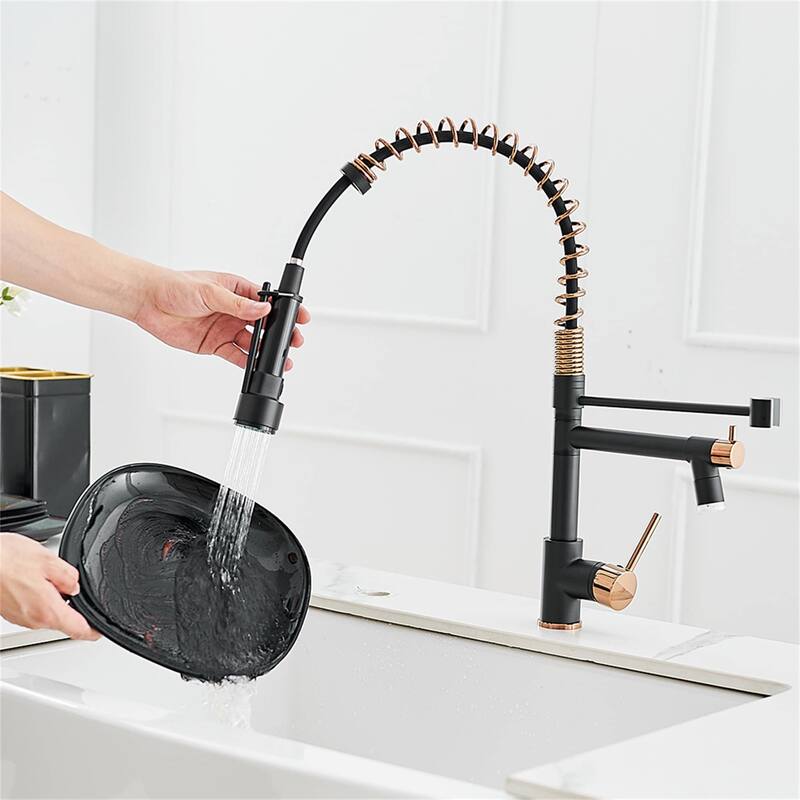 LED Kitchen Faucet With Pull Down Sprayer And Pot Filler 2 Handle Commercial Kitchen Sink Faucet Single Hole Matte Black Taps