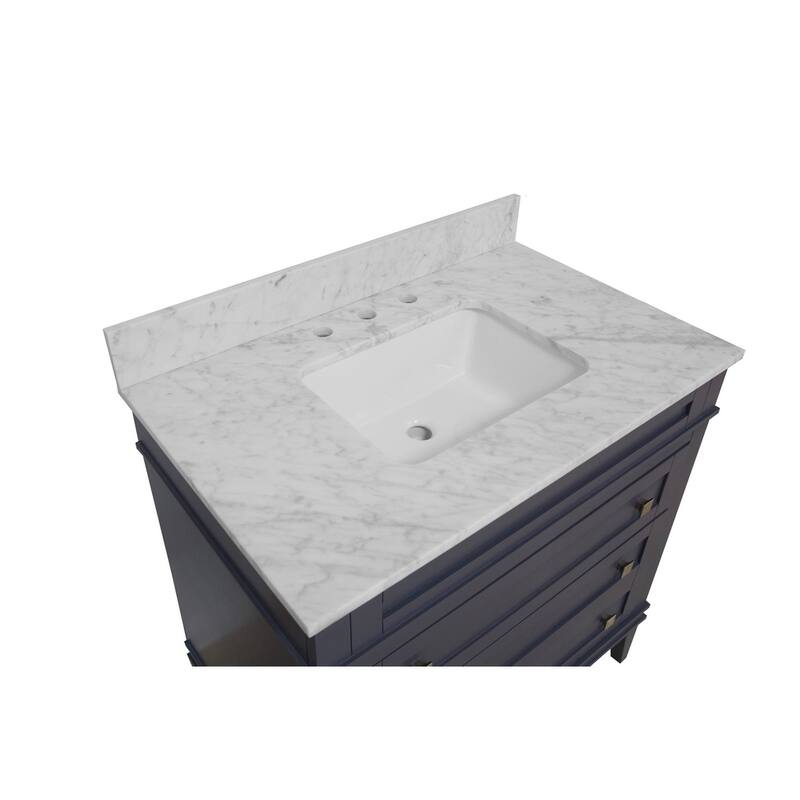 KitchenBathCollection Eleanor 36" Bathroom Vanity with Carrara Marble Top
