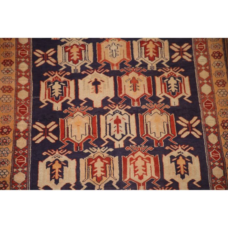 Navy Meshkin Persian Vintage Runner Rug Hand-knotted Wool Carpet - 4'3"x 10'0"