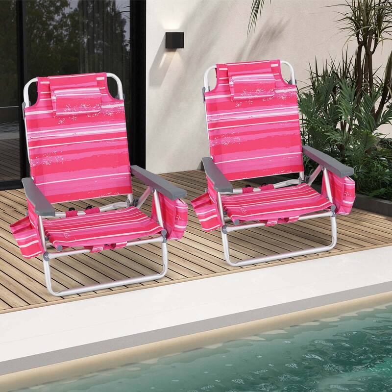 2-Pack Folding Backpack Beach Chair 5-Position Outdoor Reclining - See Details