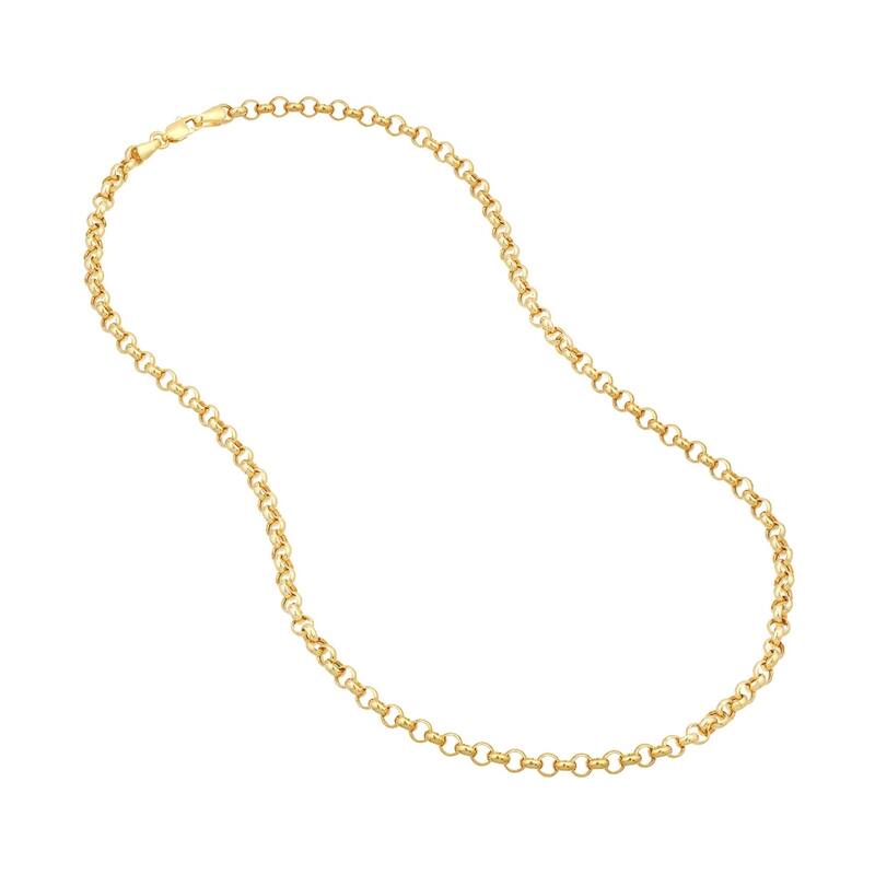Curata 14k Yellow Gold 3.8mm Hollow Rolo Chain Bracelet Lobster Lock Closure