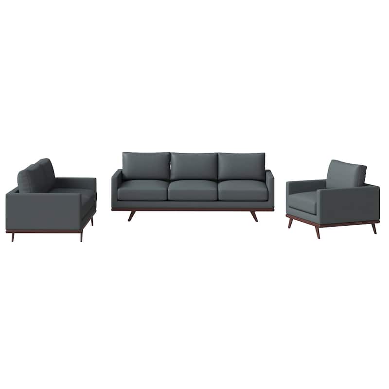 3-Piece Sofa Set Upholstered in Leather with Birch Wood Base Chester Collection