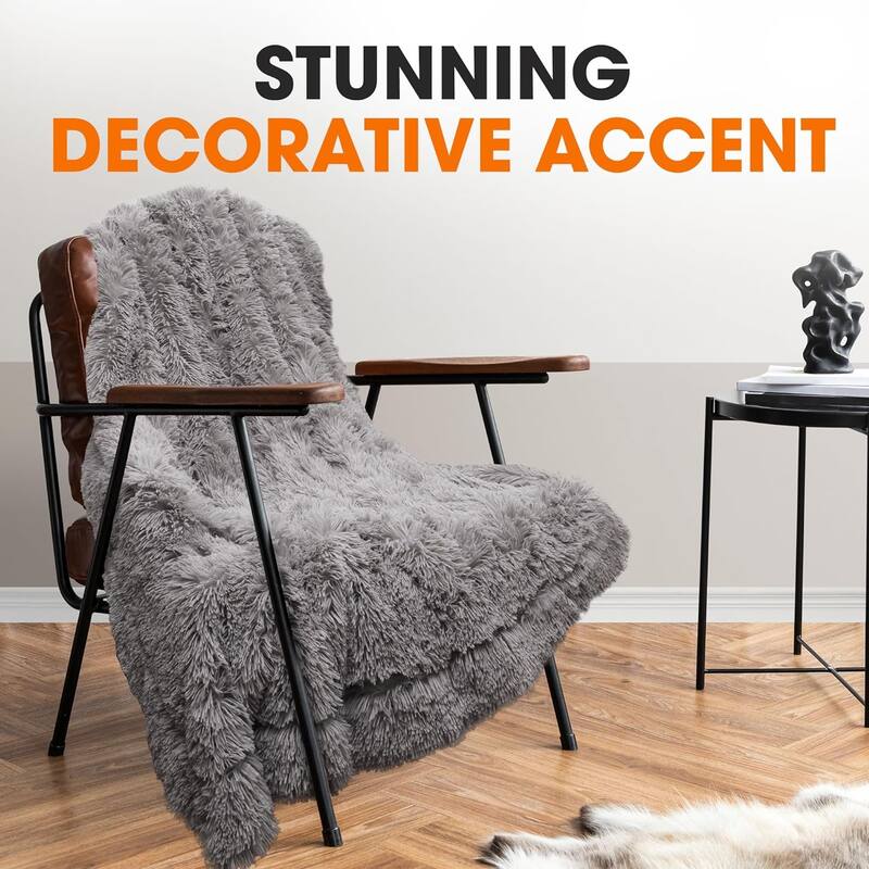 Cheer Collection Reversible Faux Fur Accent Throw Blanket