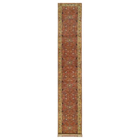 Shahbanu Rugs Terracotta Red, Antiqued Fine Heriz Re-Creation, Hand Knotted, Pure Wool, Runner Oriental Rug (2'7" x 16'1")