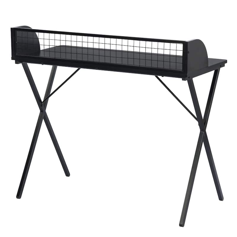 Homylin Modern Metal Frame Writing Desk with Raised Back Shelf, Black