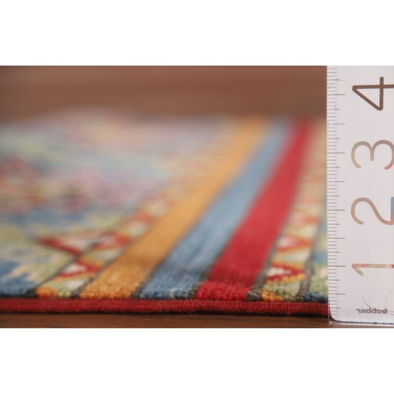 Hand Knotted Oriental 100% Wool Carpet Traditional All-Over Multi-Colored Kazak Runner Rug - 13' 10'' X 2' 6''
