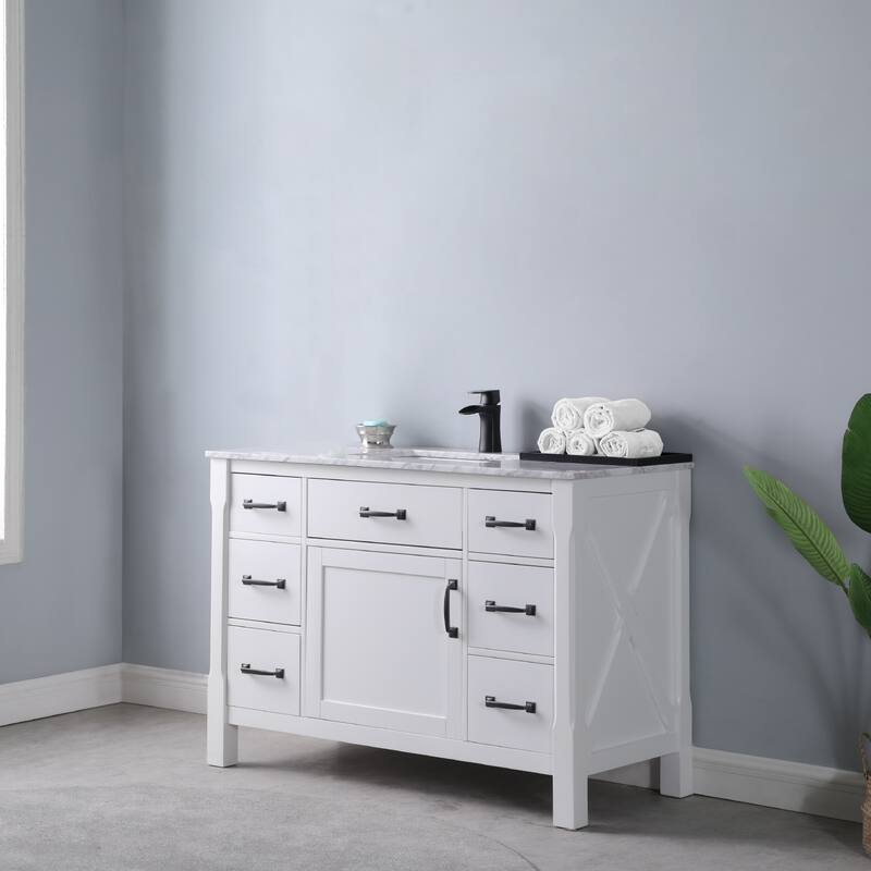 Altair Maribella Single Bathroom Vanity Set and Carrara White Countertop without Mirror