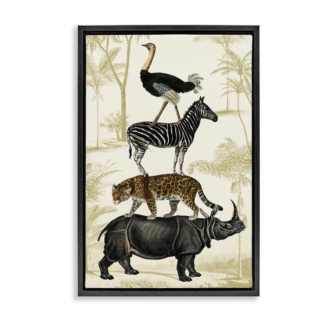Stupell Tower of Safari Animals Framed Floater Canvas Wall Art Design By Victoria Barnes