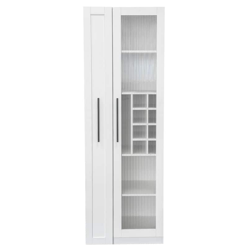 Expandable Pull-Out Buffet Sideborad, Pantry Cabinet with 5-Tier Shelf, Storage Cabinet with Glass Doors