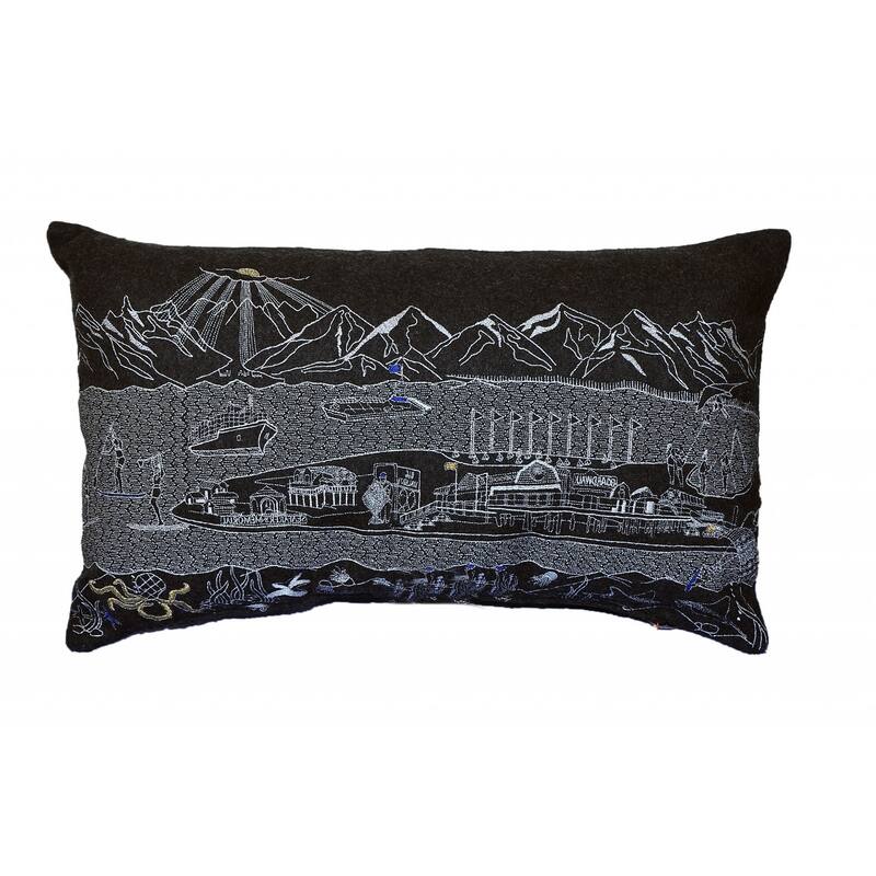 24" Black Homer Spit Nighttime Skyline Lumbar Decorative Pillow