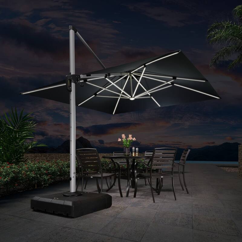 PURPLE LEAF 9/10/11 ft Square 09x12 ft Rectangle Double Top LED Patio Cantilever Umbrella with Base