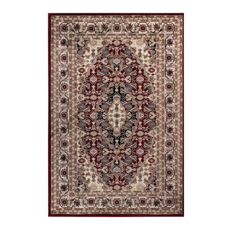 Hollywood Collection Red/Ivory Area Rug - 6'9'' X 9'6''