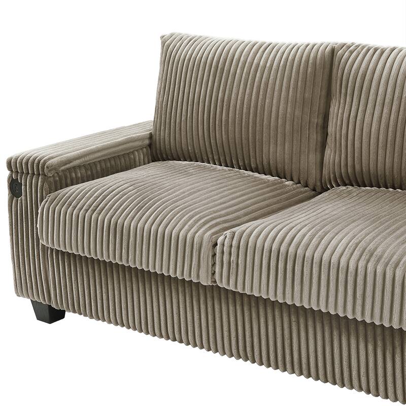 133" Corduroy Sectional Sofa with USB & Flip-Top Storage