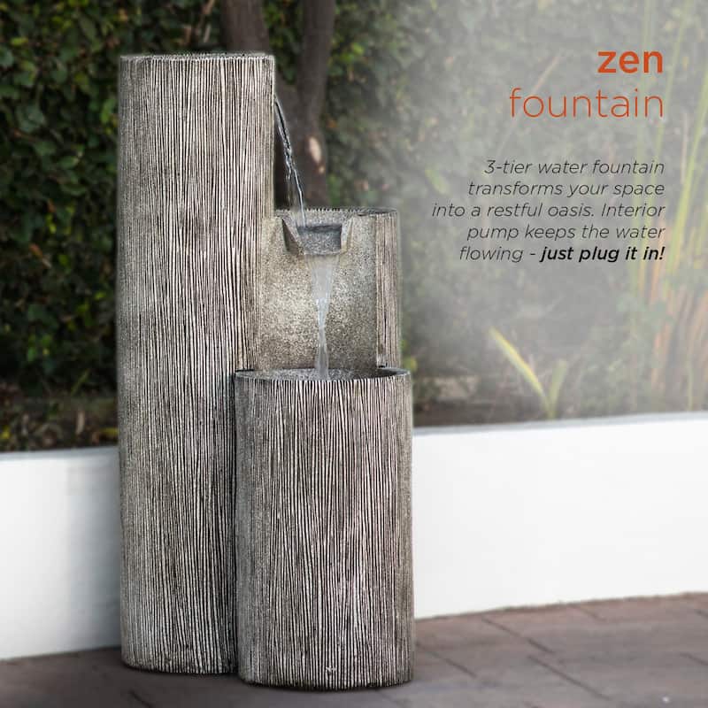 Alpine Corporation 41 Outdoor 3 Tiered Weathered Stone Water Fountain with Natural Stone Look Garden Water Feature