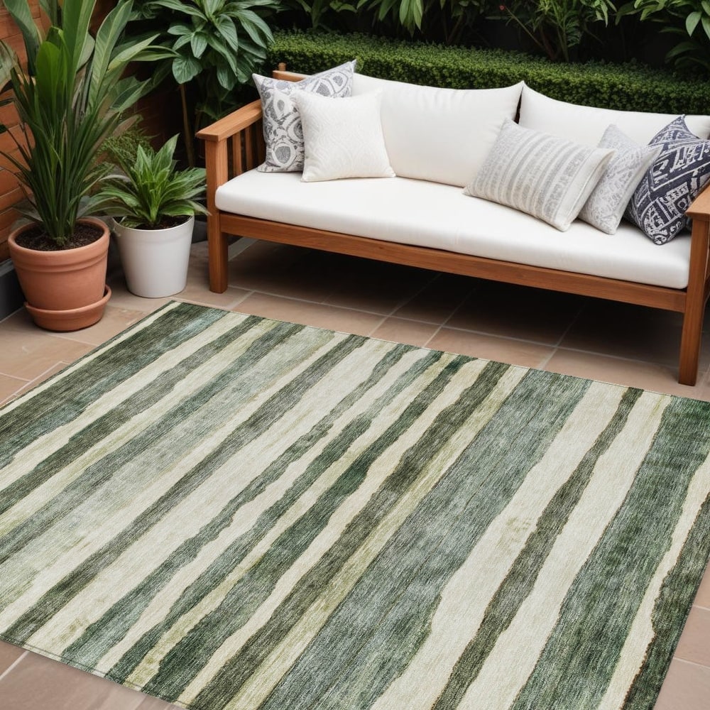 HomeRoots Striped Transitional Rectangle Outdoor Rug