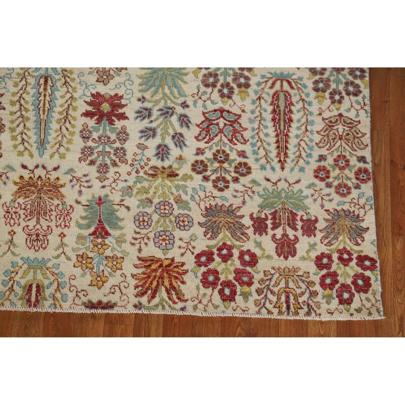 Hand Knotted Oriental 100% Wool Carpet Traditional All-Over Beige & Ivories Ziegler Area Rug - 9' 9'' X 6' 5''