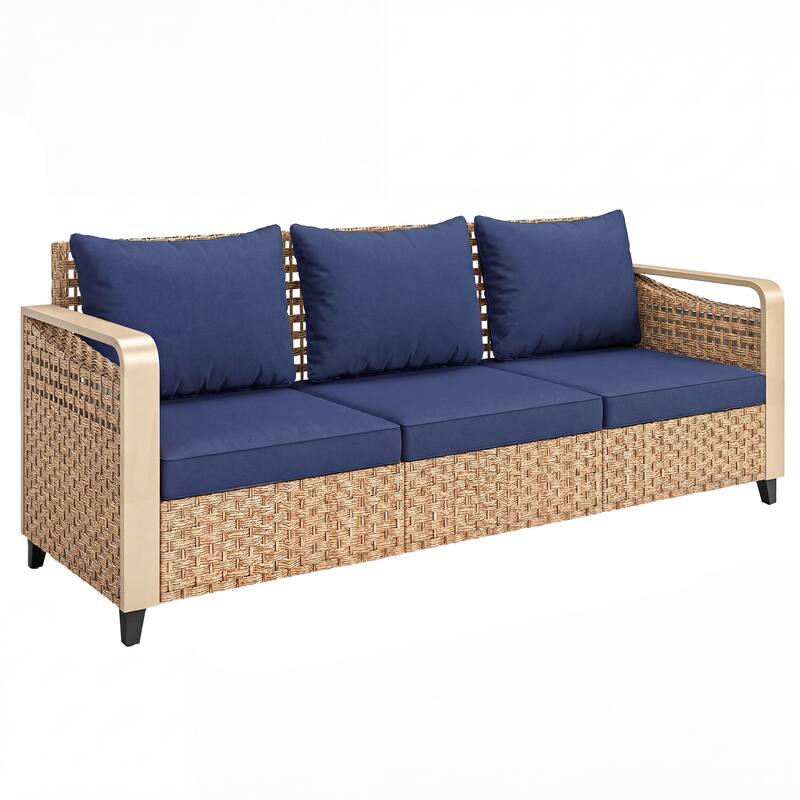 Outsunny Outdoor Patio Couch with Wide and Deep Seat, 3 Seater Wicker Outdoor Sofa with Wide Metal Armrests