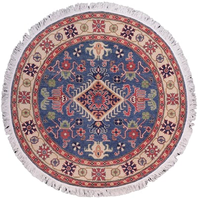 Bohemian Kazak Giselle Blue/Natural Wool Round - 4'10'' x 4'10''