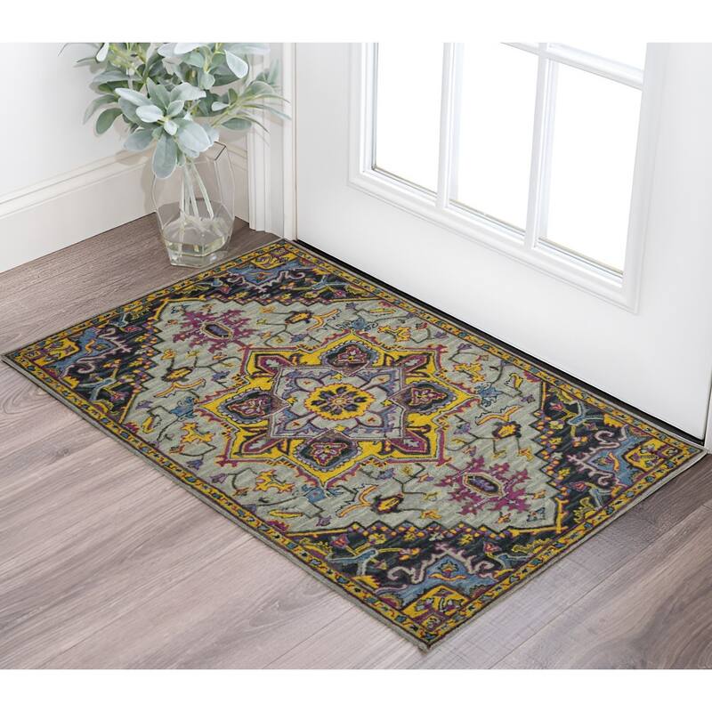 HomeRoots Medallion Bohemian Rectangle Area Rug - 36.00 in. x 24.00 in.  x 0.45 in.