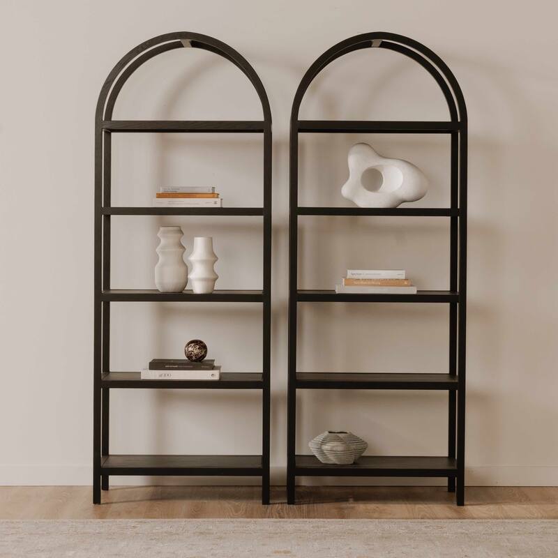 NADAAL STUDIOS Thalassa Bookshelf, Solid White Oak Frame with Oak Veneer Shelves and Arched Design, Black