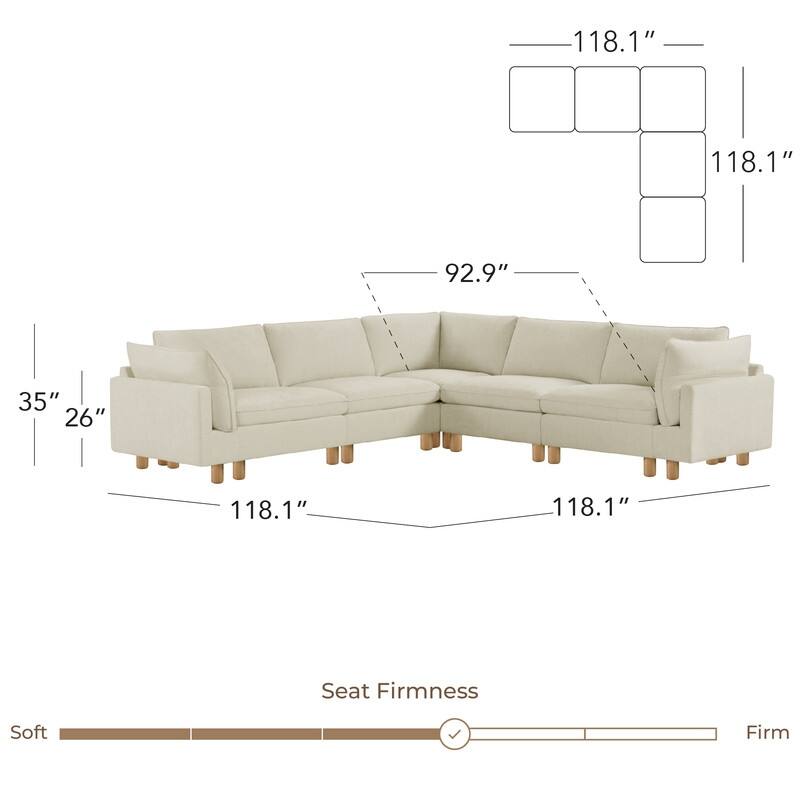 Spruce & Spring Modular Cloud Couch Sofa with Wood Legs for Living Room