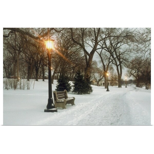 Shop Bench With Streetlamp Near Snow Covered Road Lake Como Park