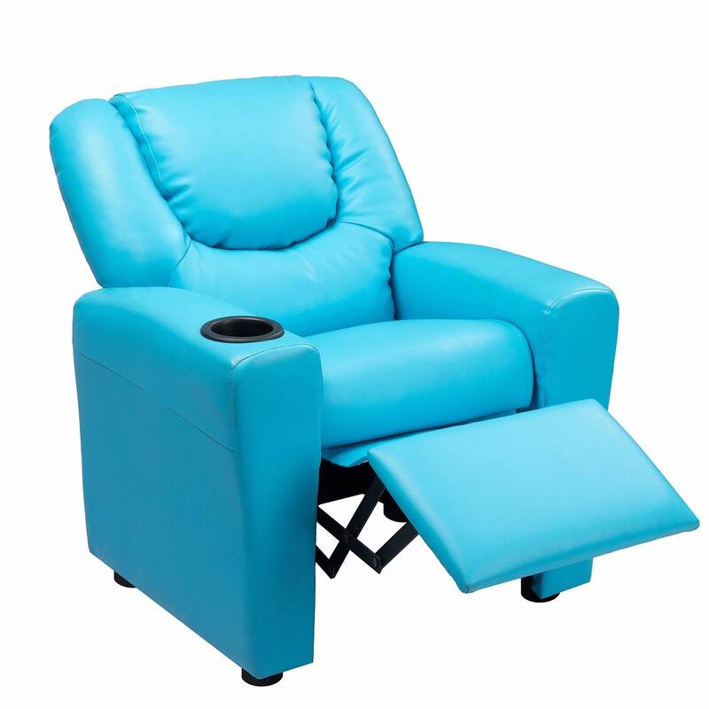 PVC Kids Recliner Chair with Push-Back Reclining Function, Cup Holder, and Comfortable Footres
