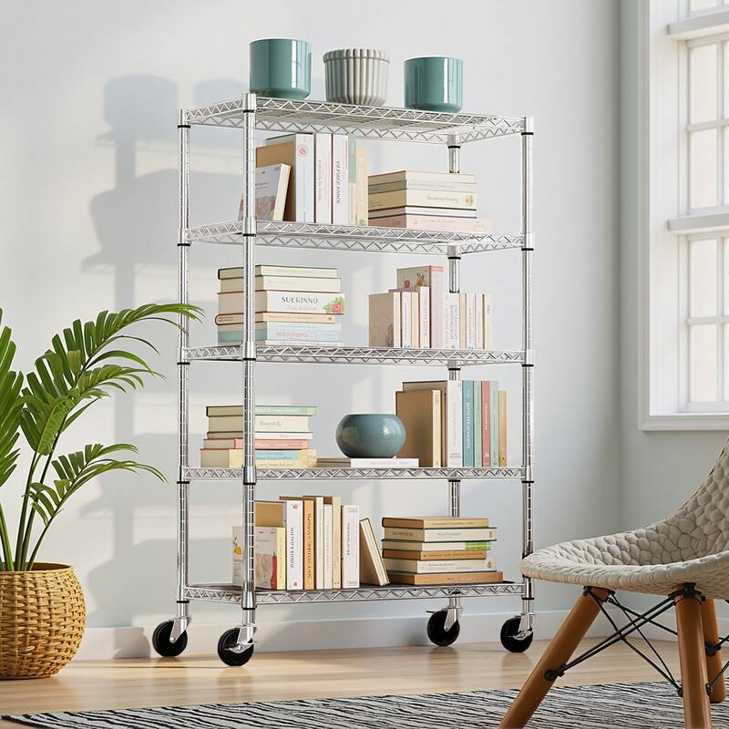 5-Shelf Storage Shelves, Wire Shelving Heavy Duty Metal Storage Shelving Unit Adjustable Garage Shelving Rack