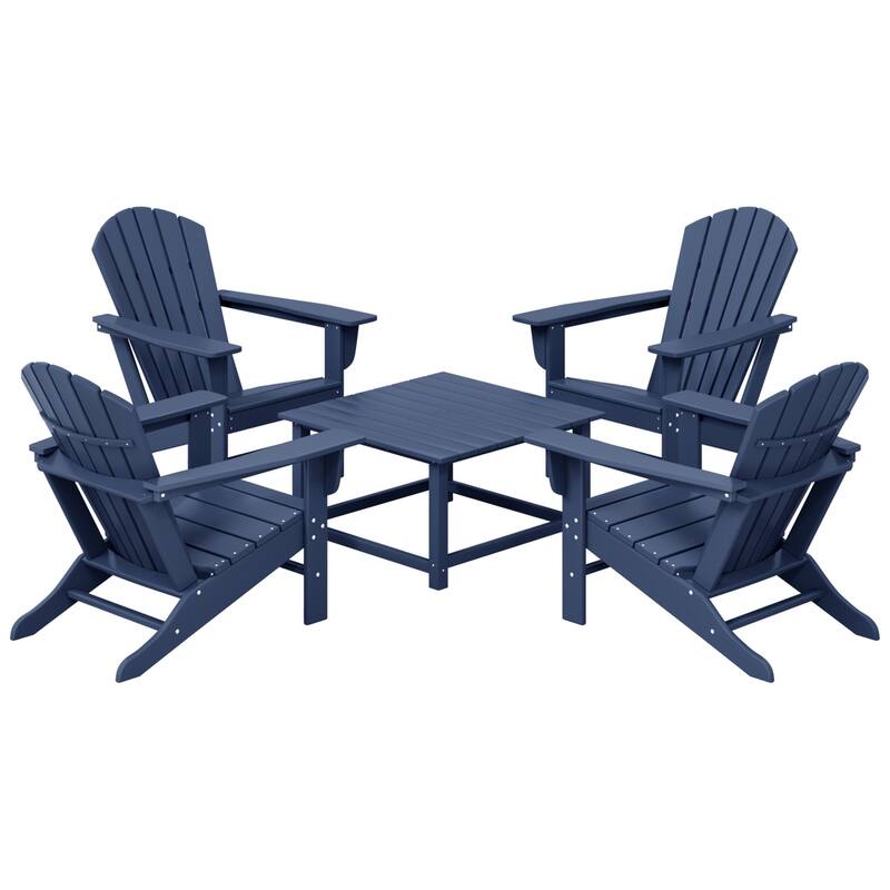 Altura Outdoor 5-Piece Adirondack Chair With Square Coffee Table Conversation Set - Navy Blue
