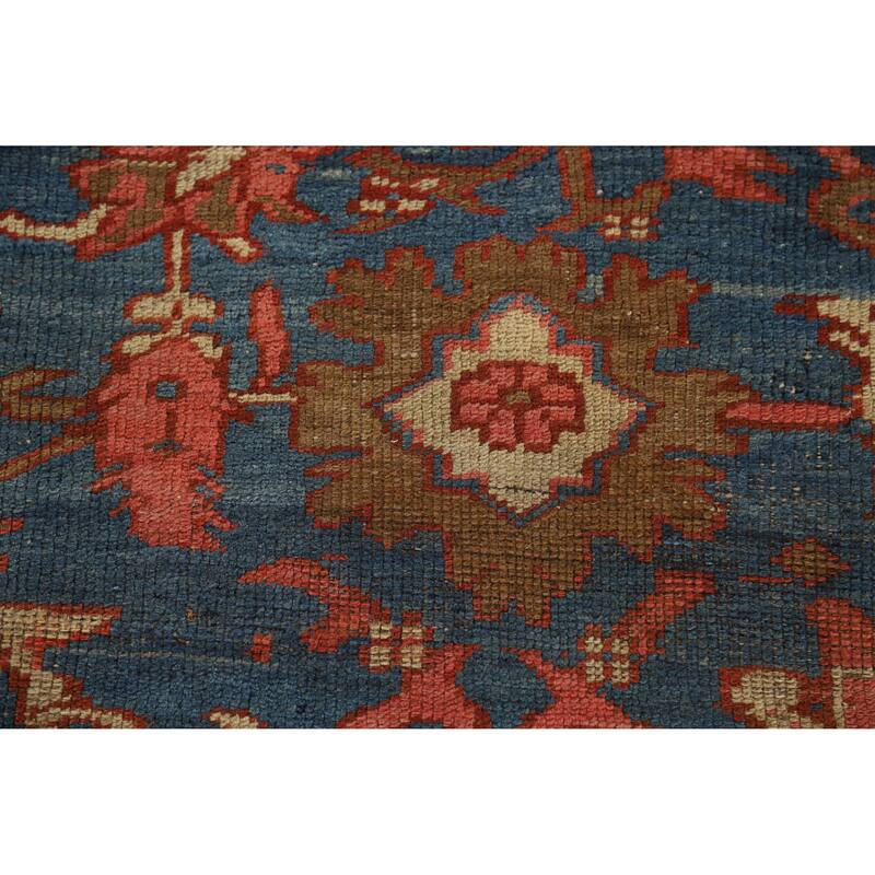Hand Knotted Oriental 100% Wool Carpet Traditional Floral Navy Blue & Blues Heriz Area Rug - 10' 9'' X 9' 3''