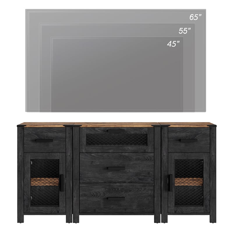 WAMPAT TV Stand with 5 Drawers and 2 Door Storage, Dresser Organizer Units with Adjustable Shelf - 1 Pack