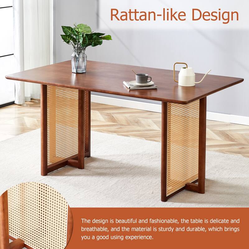 Chinese Country Retro Solid Wood Dining Table,Simple Modern Imitation Rattan Dining Table