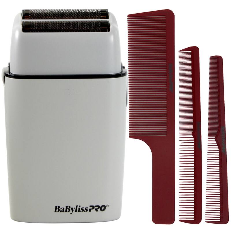 BaByliss Pro LIMITED EDITION Cordless Double Foil Shaver (Gray) FXFS2GY + Comb Set (Clipper, Cutting, Taper Combs) - Red - Grey