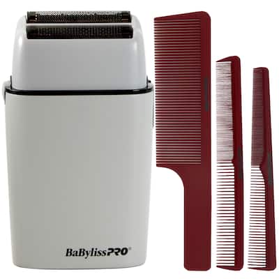 BaByliss Pro LIMITED EDITION Cordless Double Foil Shaver (Gray) FXFS2GY + Comb Set (Clipper, Cutting, Taper Combs) - Red