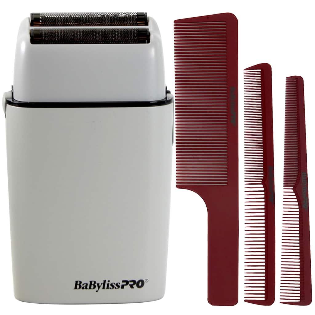 BaByliss Pro LIMITED EDITION Cordless Double Foil Shaver (Gray) FXFS2GY + Comb Set (Clipper, Cutting, Taper Combs) - Red