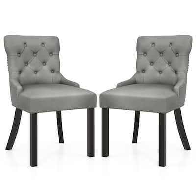 Gymax Upholstered Dining Chairs Set of 2 w/ Rubber Wood Legs Padded