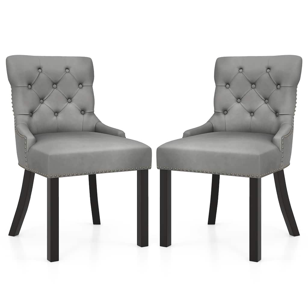 Gymax Upholstered Dining Chairs Set of 2 w/ Rubber Wood Legs Padded
